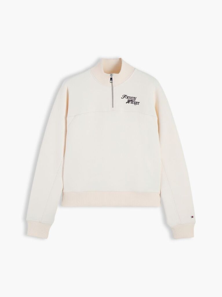 Bej Bluza De Trening Cu Croiala Lejera Logo Si Fermoar  Femei