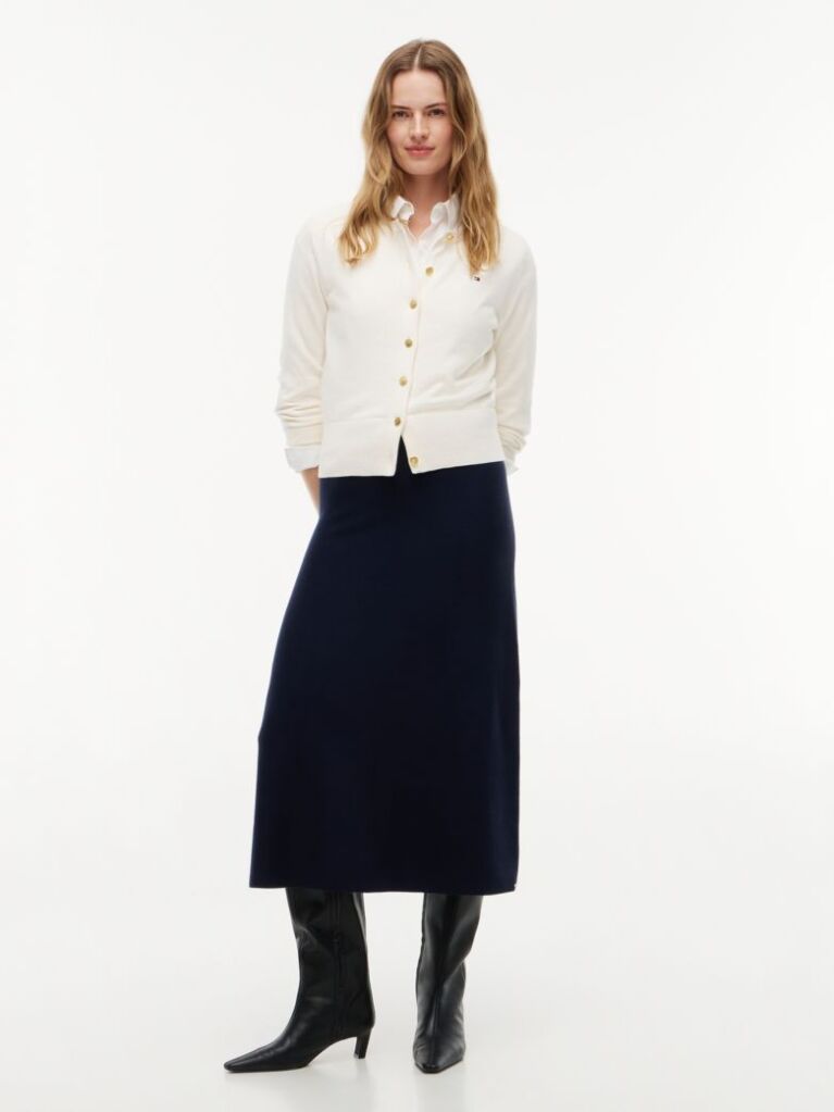 Blue Fusta Mini A-Line Premium Tricotata Cu Croiala Slim  Femei