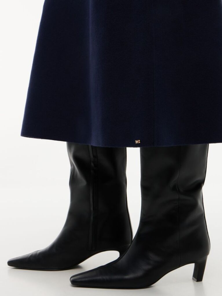 Blue Fusta Mini A-Line Premium Tricotata Cu Croiala Slim  Femei