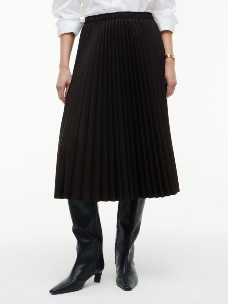 Brown Pleated Twill Midi Skirt  Women