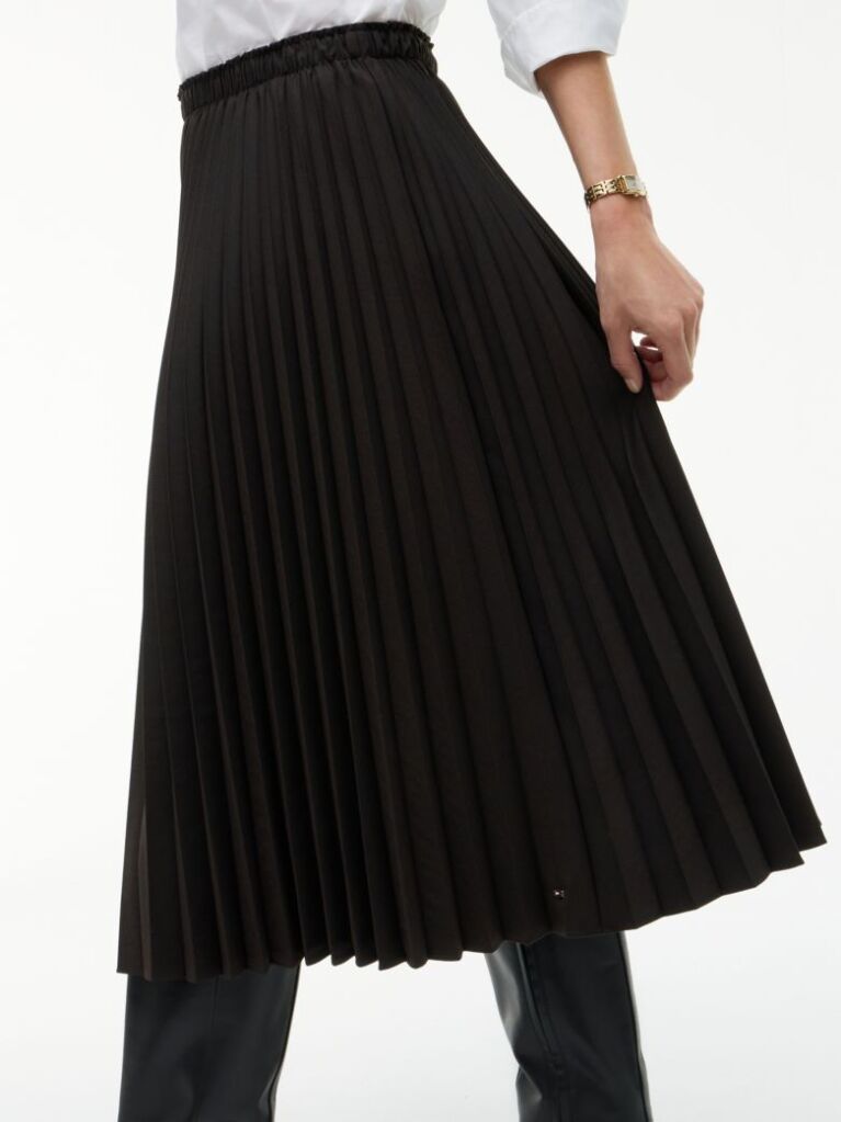 Brown Pleated Twill Midi Skirt  Women