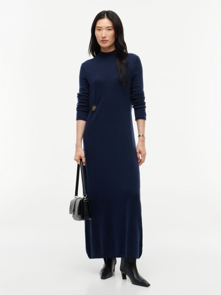 Blue Rochie Cu Croiala Lejera Logo Si Detalii Din Lana Pura  Femei