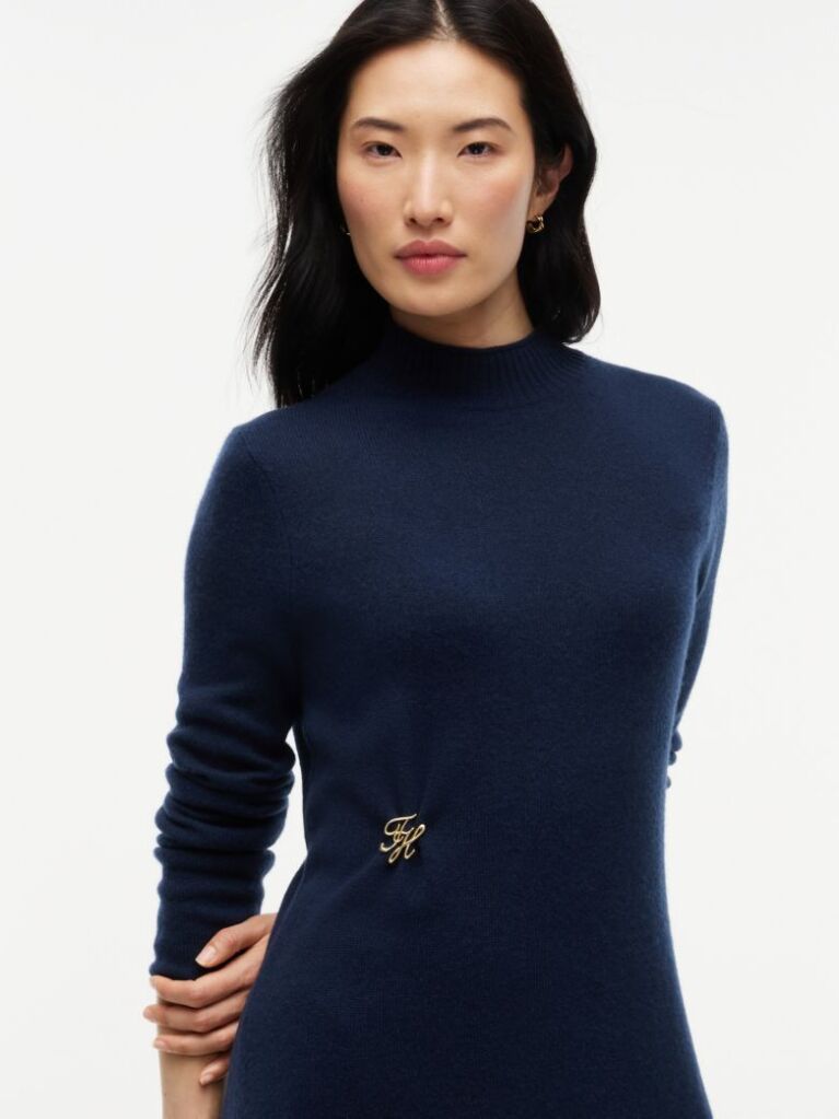 Blue Rochie Cu Croiala Lejera Logo Si Detalii Din Lana Pura  Femei