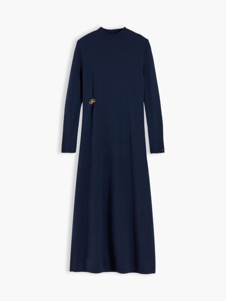 Blue Rochie Cu Croiala Lejera Logo Si Detalii Din Lana Pura  Femei