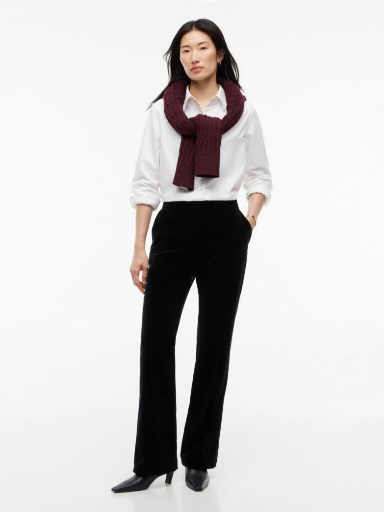 Negru Pantaloni Din Catifea Bootcut Cu Croiala Slim  Femei