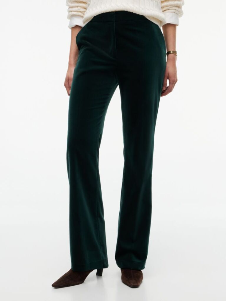 Green Slim Bootcut Velvet Trousers  Women