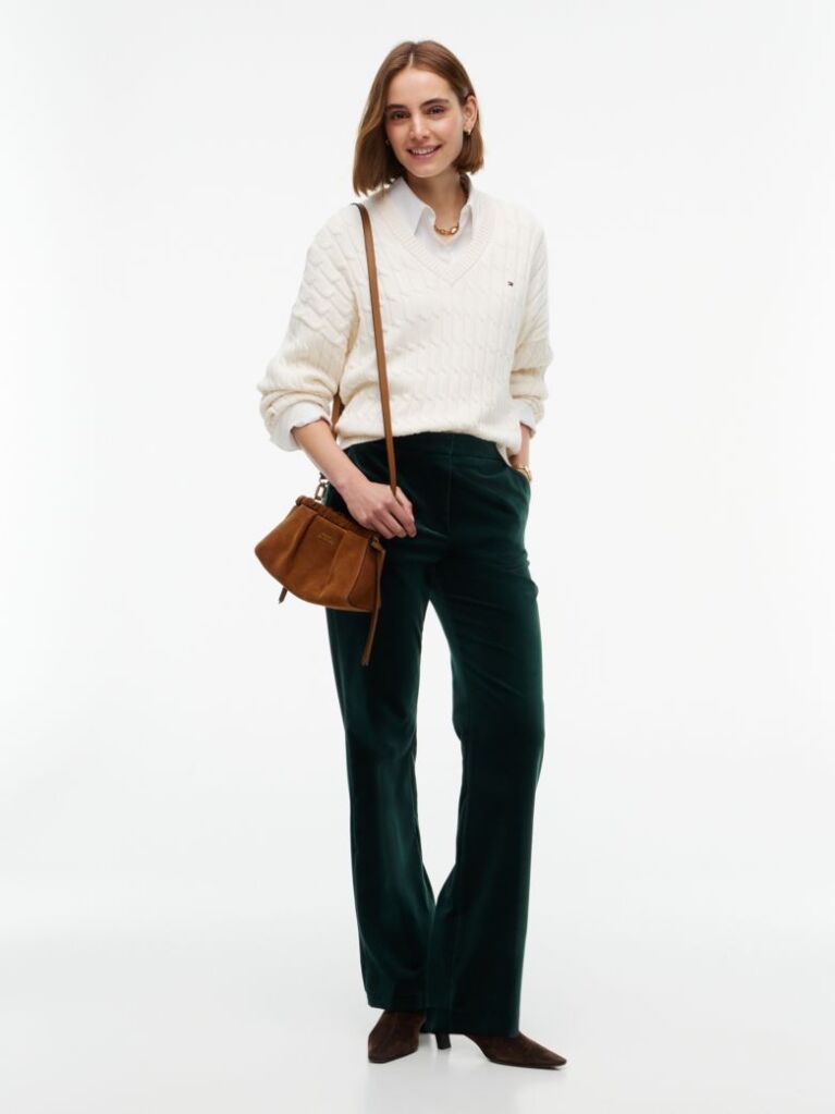 Green Slim Bootcut Velvet Trousers  Women