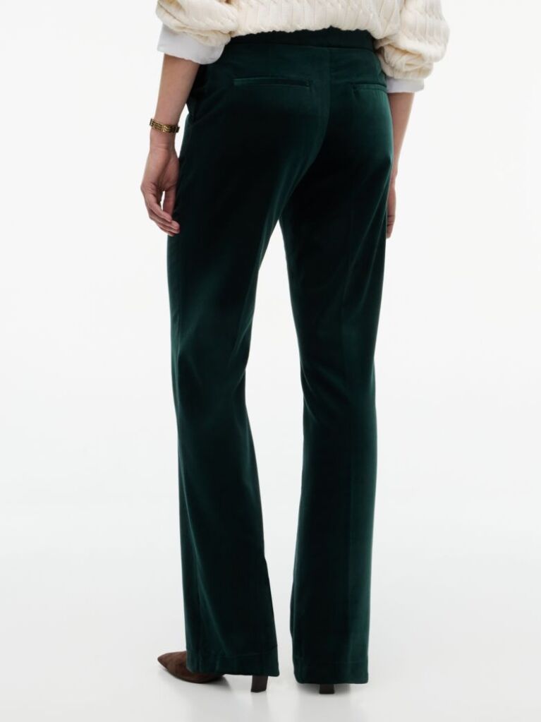 Green Slim Bootcut Velvet Trousers  Women