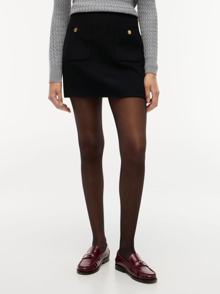 Black Gold-Tone Button Wool Blend Mini Skirt  Women