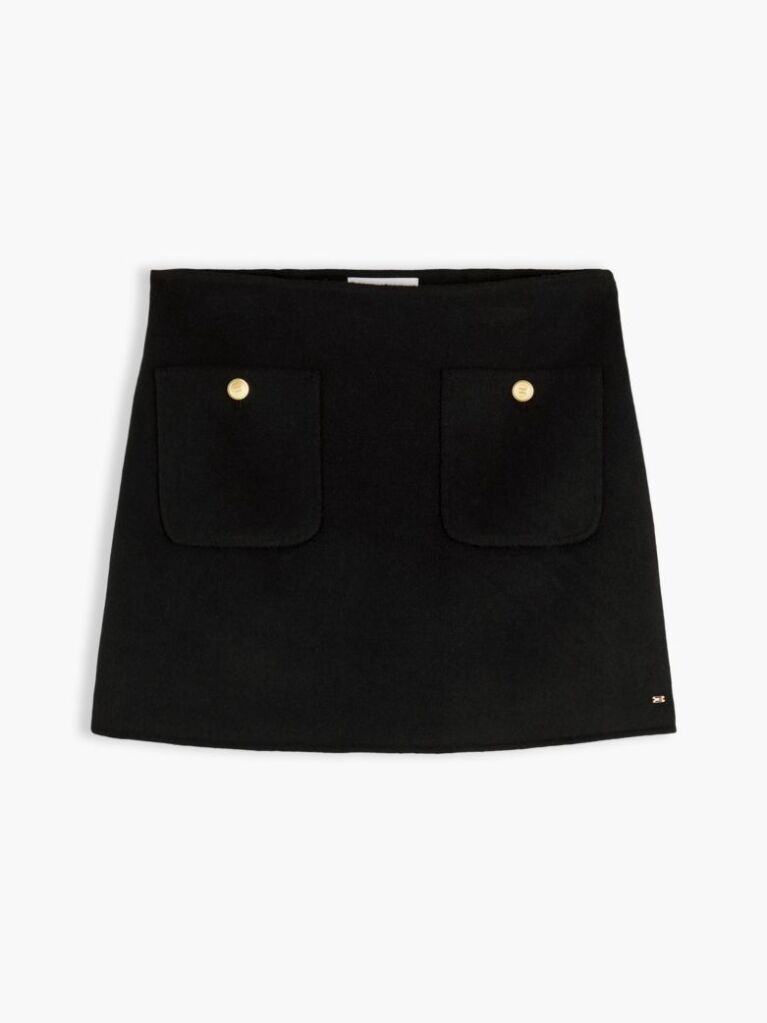Black Gold-Tone Button Wool Blend Mini Skirt  Women