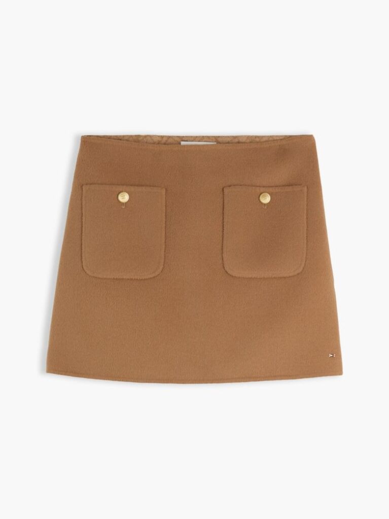 Maro Fusta Mini Din Amestec De Lana Si Nasture Aurii  Femei
