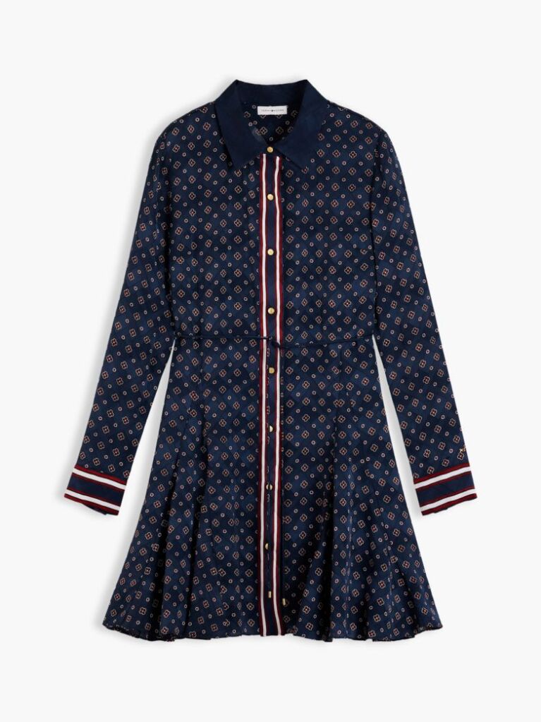 Blue Scarf Print Jacquard Mini Shirt Dress  Women