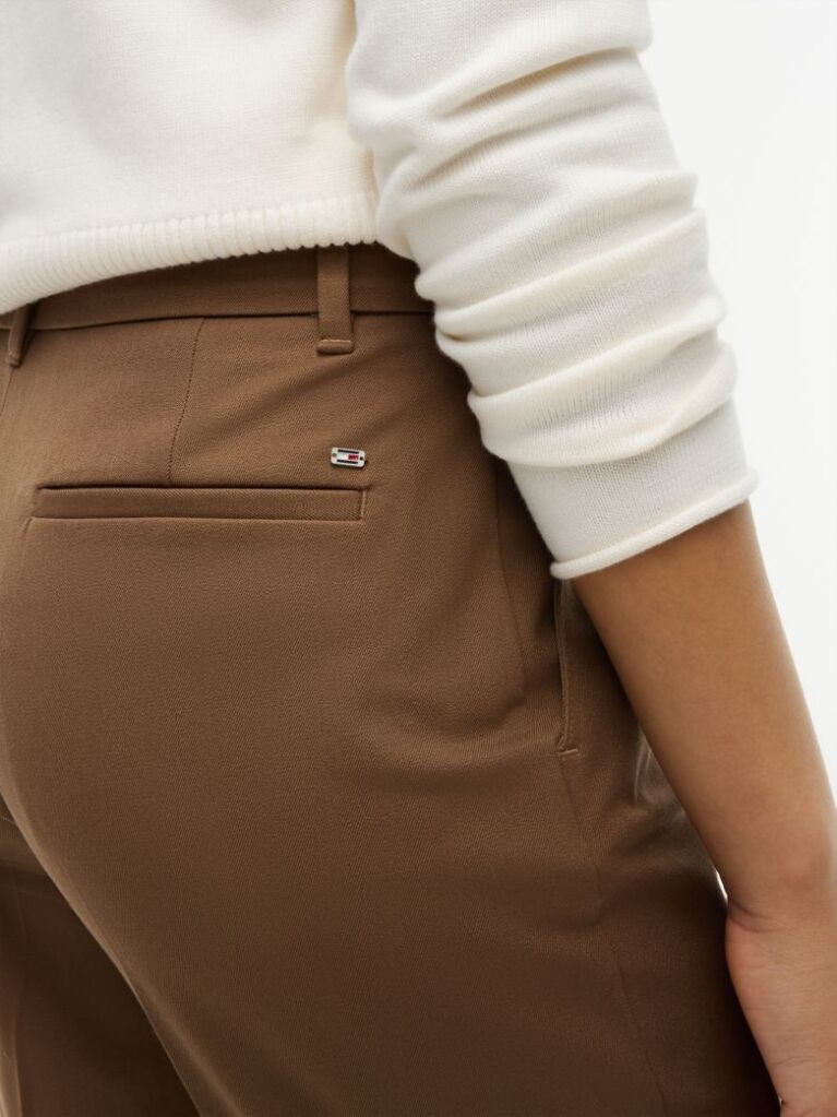Brown Slim Straight Gabardine Trousers  Women