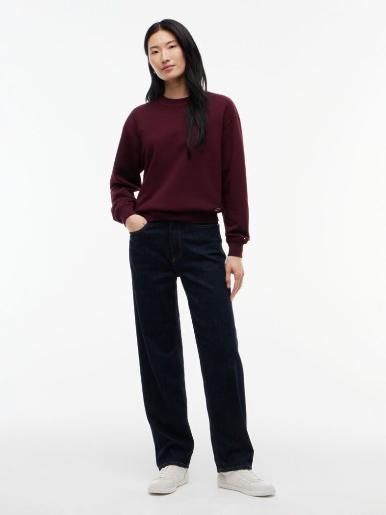 Rosu Bluza De Trening Cu Logo Tonal Si Guler Rotund  Femei