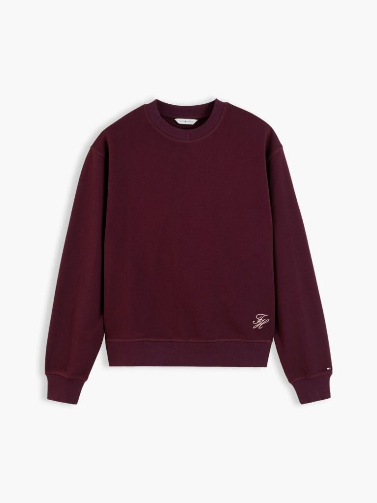 Rosu Bluza De Trening Cu Logo Tonal Si Guler Rotund  Femei