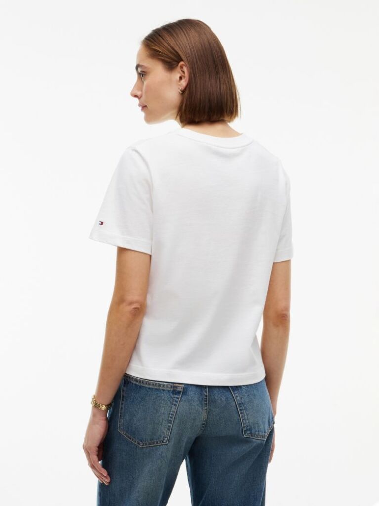 Bej T-Shirt Din Jerseu Cu Logo Si Guler Rotund  Femei