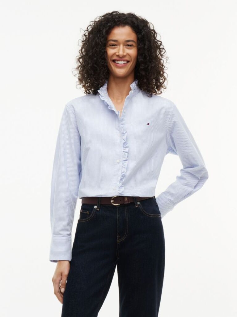 Blue Camasa Oxford Cu Guler Cu Volane   Femei