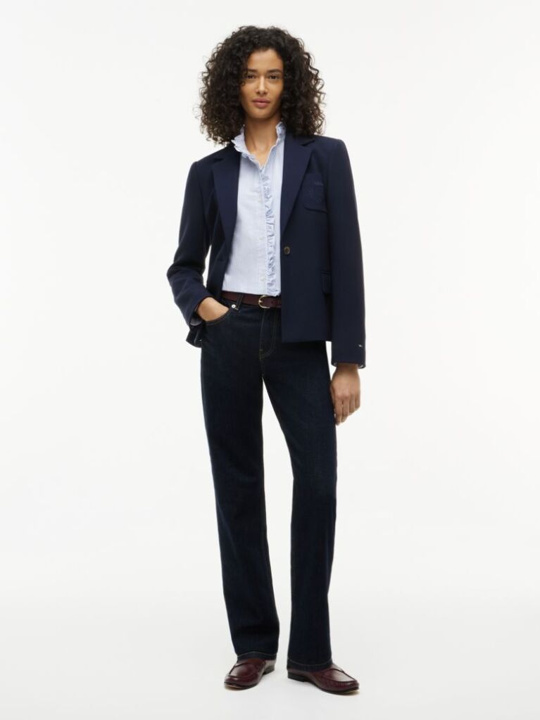 Blue Camasa Oxford Cu Guler Cu Volane   Femei