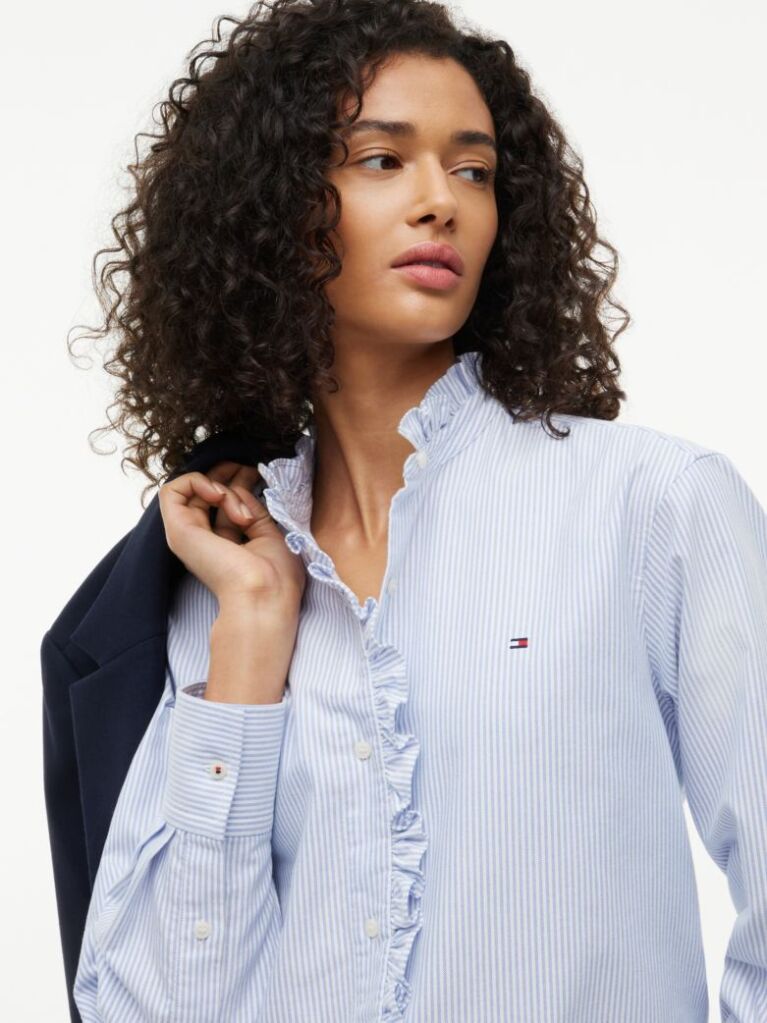 Blue Camasa Oxford Cu Guler Cu Volane   Femei