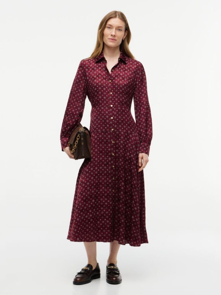 Rosu Rochie Tip Camasa Midi Jacquard  Femei