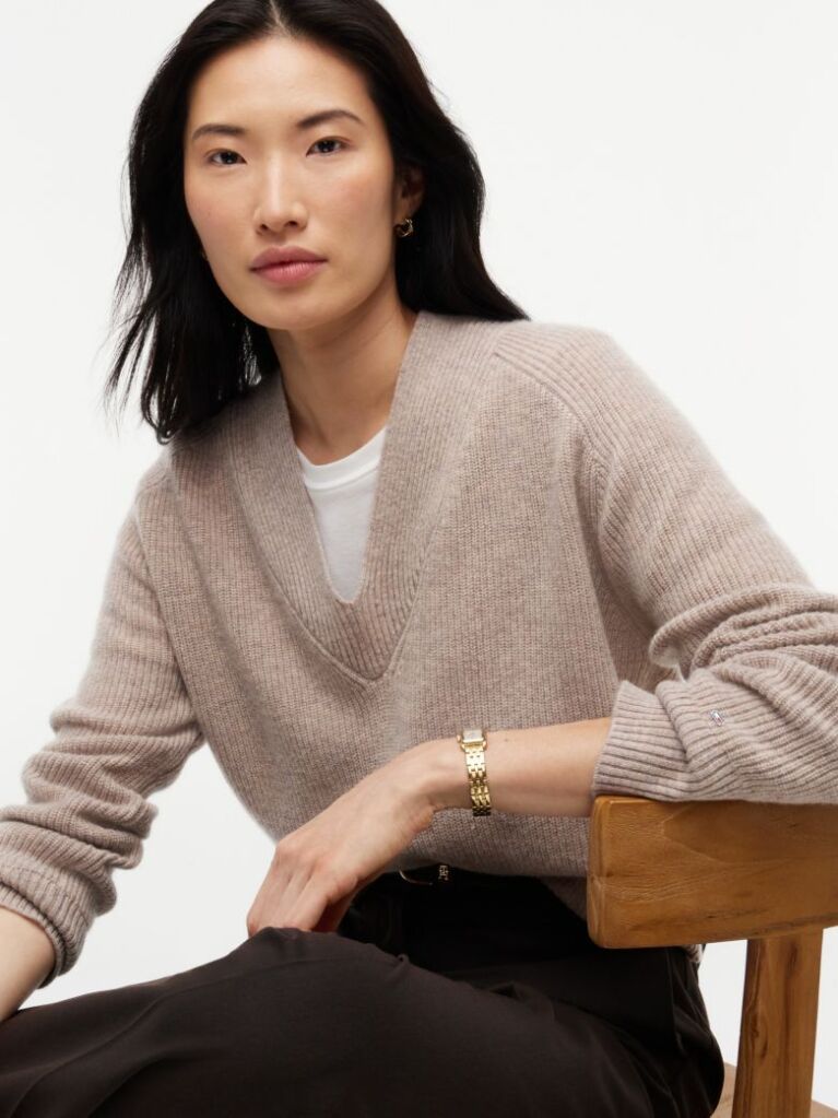 Beige Pure Wool V-Neck Jumper  Women