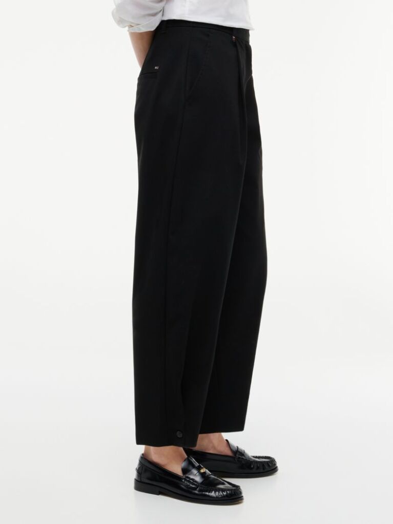 Negru Pantaloni Barrel Travel Cu Nasture  Femei